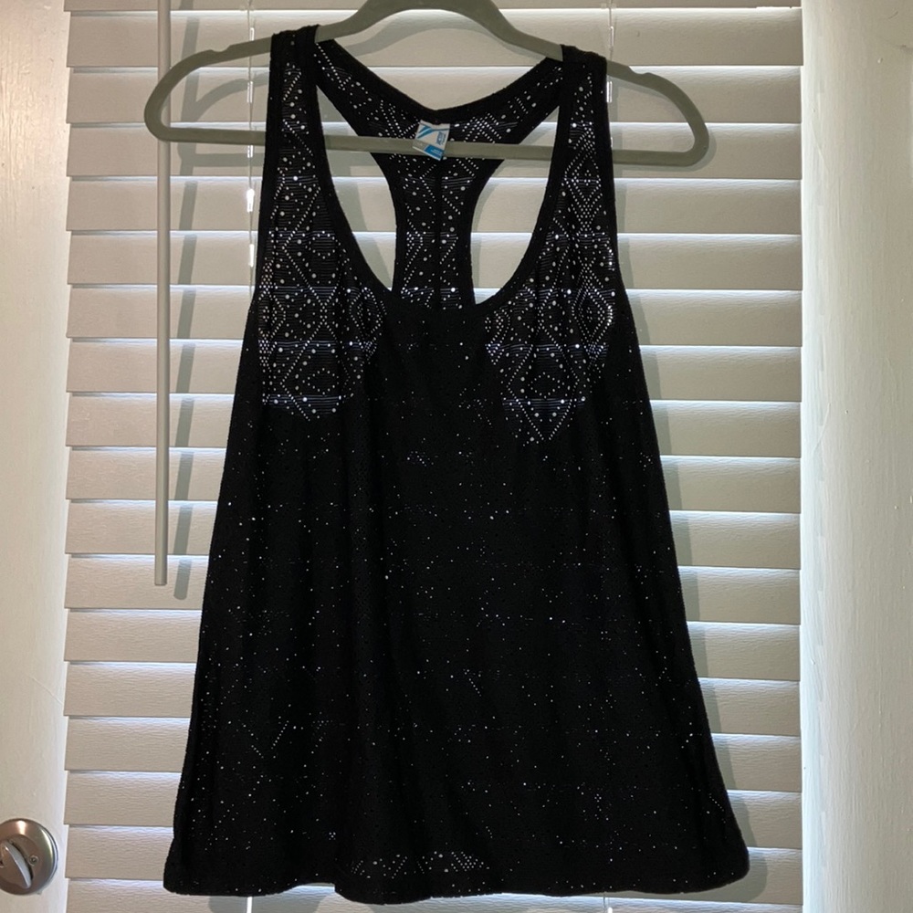 Black Lace Stretch Racer Back Tank Top